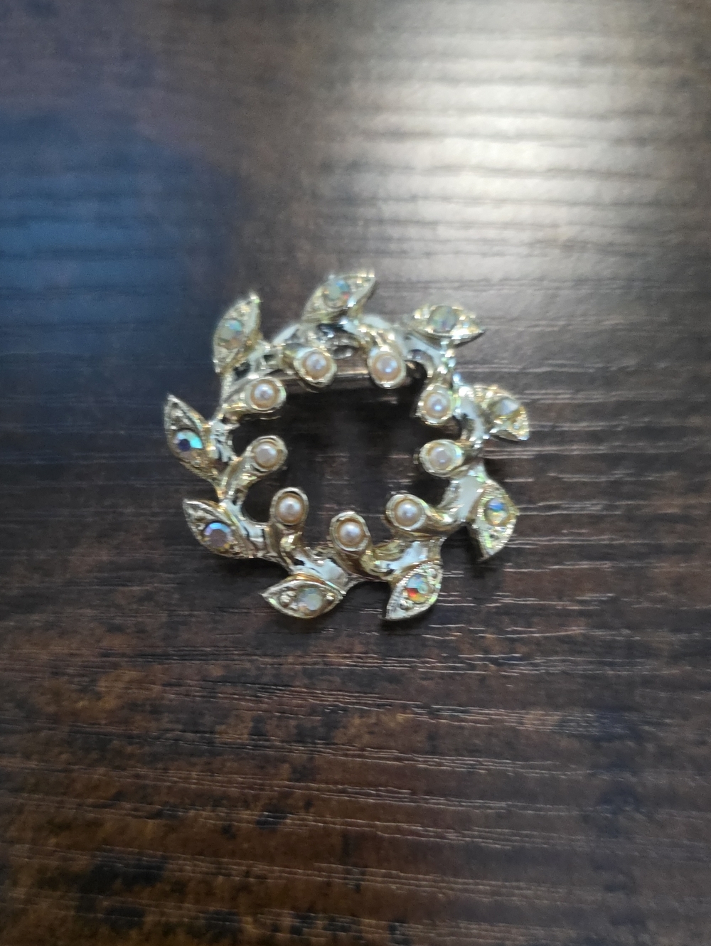 Gold-Tone Crystal Leaf Wreath Brooch - Women's Jewelry